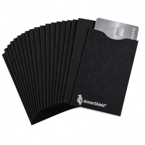 Image of ArmorShield RFID Blocking Sleeves for Credit Cards, 20-Pack Black, USA Made | Blocks unauthorized RFID scans. Slim, waterproof, tearproof. 100% Made in USA.