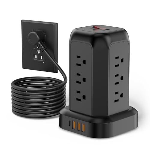 Tower Power Strip Surge Protector USB Ports, Multiple Outlets Ports Desktop Charging Station, Flat Plug, Wall Mount,with Night Light Station, Socket, Power Bar, Office Desk Supplies, Dorm Essentials