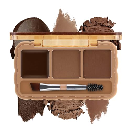 Boobeen Paleta de Cejas, Kit de Polvos para de 3 Colores, Pomada para con Pincel de Doble Punta, Kit de Maquillaje de Ojos de Larga Duración, Esculpe y Define las Ceja, para Principiantes