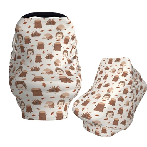 Muishi Hedgehog and Tree Stumps Baby Car Seat Covers Carseat Canopy Soft Infant Stroller Cover Nursing Breastfeeding Covers for Girls Boys Newborn