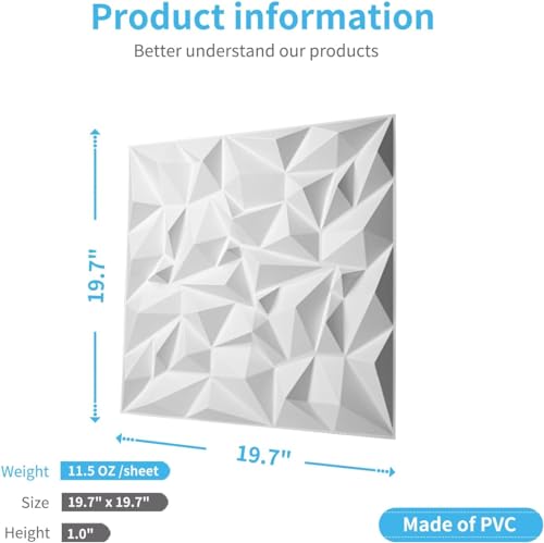 Image of Wall Panels 3D White Diamond Design for Interior (5 Panels)