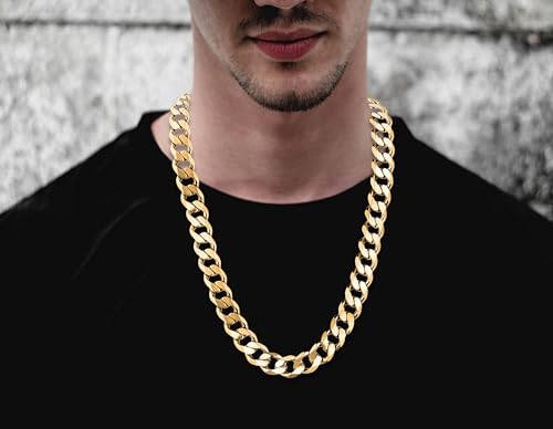 Savlano 14K Gold Plated 925 Sterling Silver 11.5mm Italian Solid Curb Cuban Link Chain Necklace For Men & Women - Made in Italy Comes Gift Box3