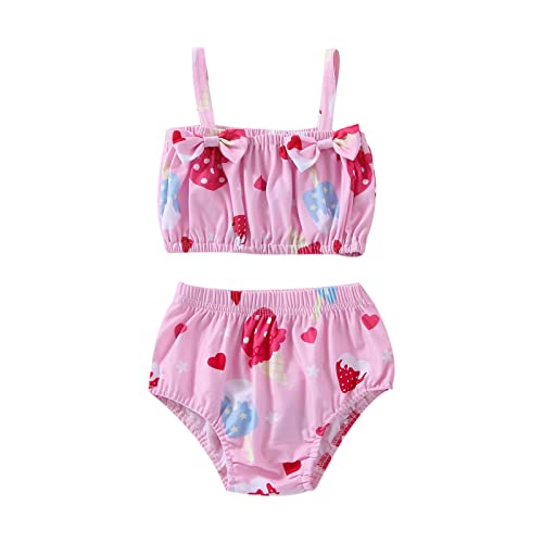 BOBODINOYO Baby Girls Swimsuit Cute Bathing Suit Two Piece Summer Bikini Infant Swimwear Clothes Gift for Toddler Girl, 18-24 Months, Pink Flowers