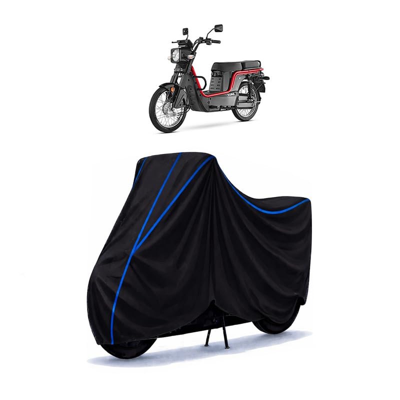 Image of Scooty Cover Water Resistant for Green E Luna | Universal Scooter & Bike Cover | Heavy Duty UV Dust, Rain & Scratch Protection | Elastic Fit All Weather Indoor Outdoor | Black with Blue Piping