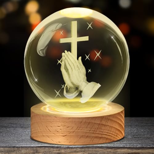 SGZIOO 3D Kristallkugel Nachtlicht, LED Glaskugel Lampe mit Jesus-Kreuz-Statue Gravierte Holzsockel, USB Glaskugel mit Licht, Beleuchtete Glaskugel für Souvenirs Inneneinrichtung Religiöse Geschenk SGZIOO 3D Kristallkugel Nachtlicht, LED Glaskugel Lampe mit Jesus-Kreuz-Statue Gravierte Holzsockel, USB Glaskugel mit Licht, Beleuchtete Glaskugel für Souvenirs Inneneinrichtung Religiöse Geschenk