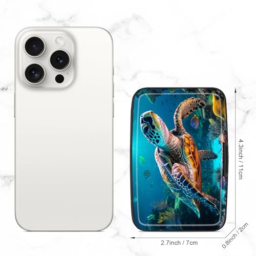 Image of Credit Card Holder, Mini Aluminum Card Wallet RFID Blocking Slim Metal Hard Card Case for Women Men, Turtle