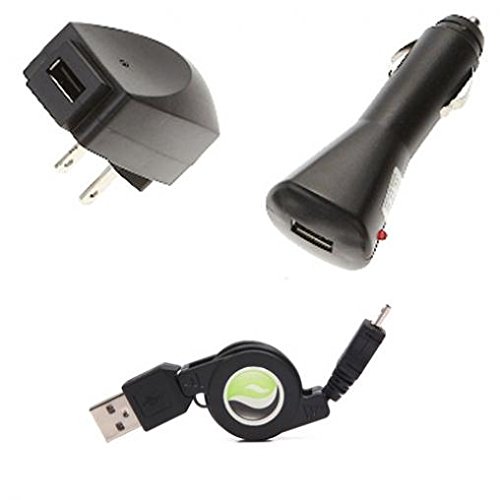 LG Stylo 2 V Compatible 3-in-1 Home Car Charger Retractable USB Cable Travel Wall Adapter Sync Cord Black