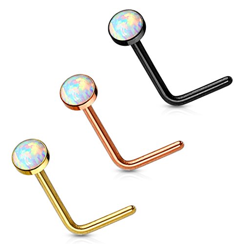 FIFTH CUE 20G Synthetic Opal Set Flat Top PVD Over 316L Surgical Steel L bend Stud Nose Rings4