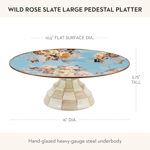 Image of MACKENZIE-CHILDS Pedestal Platter, Large, Wild Rose Slate