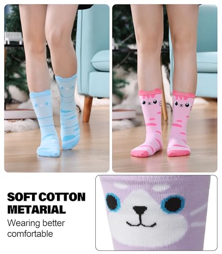 Image of SDBING Womens Cat Socks Cute Gifts Animal Soft Breathable Thin Cotton Casual Crew Socks 5 Pairs