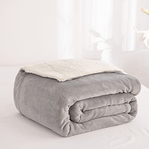 Good Nite Couverture réversible en polaire sherpa - Couverture en polyester moelleuse - Couverture de lit douce et chaude pour la maison et les voyages - Taille simple, 130 x 150 cm (gris, simple) Cover