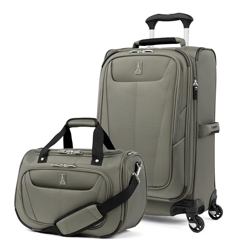Image of Travelpro Maxlite 5 Softside 2pc Set Expandable Carry On Luggage with 4 Spinner Wheels /Soft Underseat Tote, Lightweight Suitcase, Men and Women, Slate Green