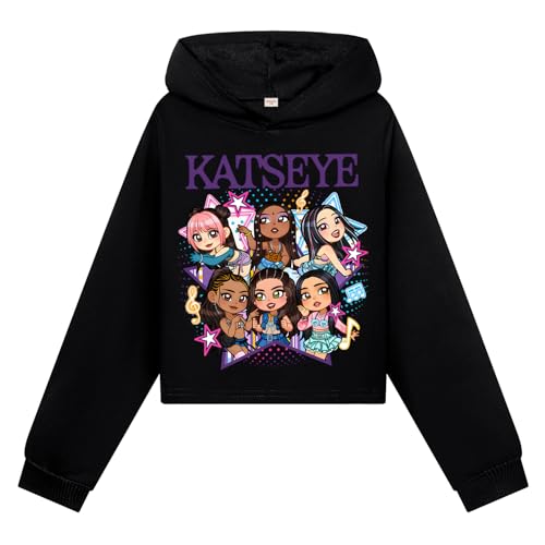 Minhuaha Katseye Hoodie for Girls Fashion Hoodie Kids Tops (Black,9 Years)