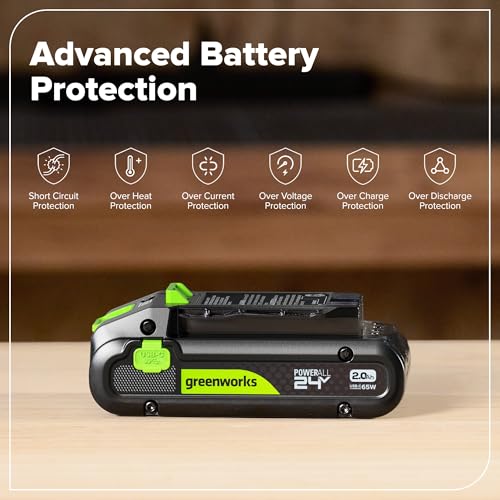 Image of Greenworks 24V 2.0Ah PowerAll Lithium-Ion High-Power Battery (Genuine Battery / 200+ Compatible Tools) with 65-Watt Bi-Directional USB-C Charger for iPhone 16, iPad, Galaxy, Pixel and More