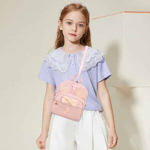 Mini Backpack for Girls Bowknot Cute Leather Backpack Toddler Purse Birthday Gifts for Kids Girls Letter J2