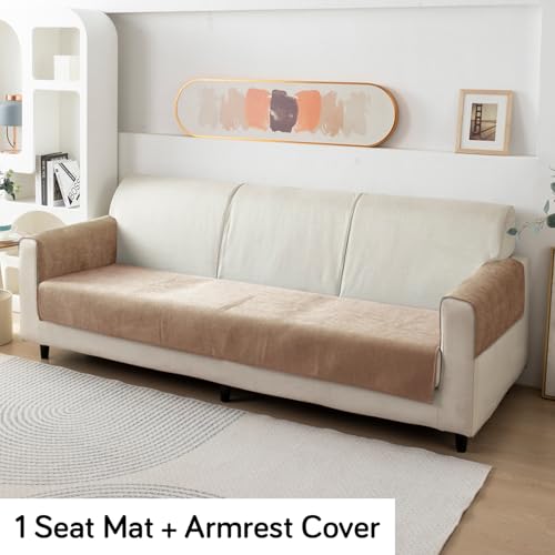 Image of HOKIPO Premium Chenille Sofa Cover Mat with 2 Armrest Cover, 3 Seater - Sand Brown