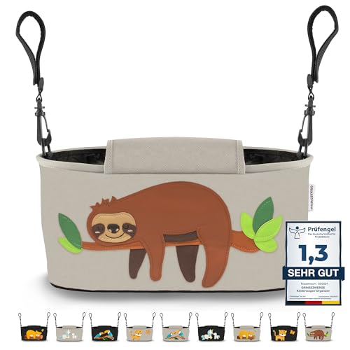 GRINSEZWERGE Kinderwagen Organizer 9 Motive mit Feuchttuchspender I...