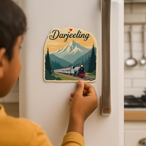 Image of Naxon Darjeeling City Theme Souvenir Wooden Fridge Magnet for Refrigerator - Printed Fridge Magnet for Kitchen & Home Decor | Perfect Souvenir Gift | Size 3x3 in | Pack of 1