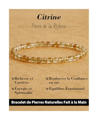 Landorilo Bracelet en Pierre Naturelles pour Homme et Femme, Composé de Perles de Pierres Rondes de 4mm, Yoga Élastique, Bracelets Porte Bonheur(R 3A Citrine)