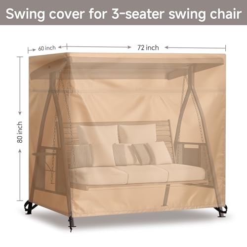 uHousDeco Outdoor 3 Triple Seater Hammock Patio Swing Chair Cover Water-Resistant All Weather Protection Beige Color - Image 3