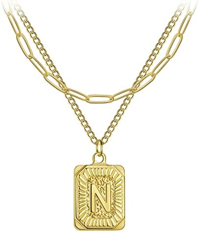 LIKGREAT Layered Initial Necklaces for Women A-Z Letter Alphabet Pendant Necklace Paperclip Chain Initial Choker Necklace Layered Adjustable Necklaces Jewellery for Girls