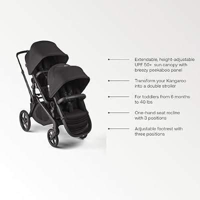 Bugaboo Kangaroo Sibling Seat Second Seat Attachment for Double Stroller Conversion, Reversible Toddler Seat with Adjustable Footrest & UPF 50+ Canopy - Moon Grey
