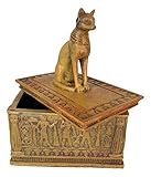 Ebros Gift Ancient Egyptian Cat Goddess Bastet With Eye Of Horus Pyramid And Hieroglyphic Deities Pattern Decorative Jewelry Box Figurine In Desert Sandstone Finish