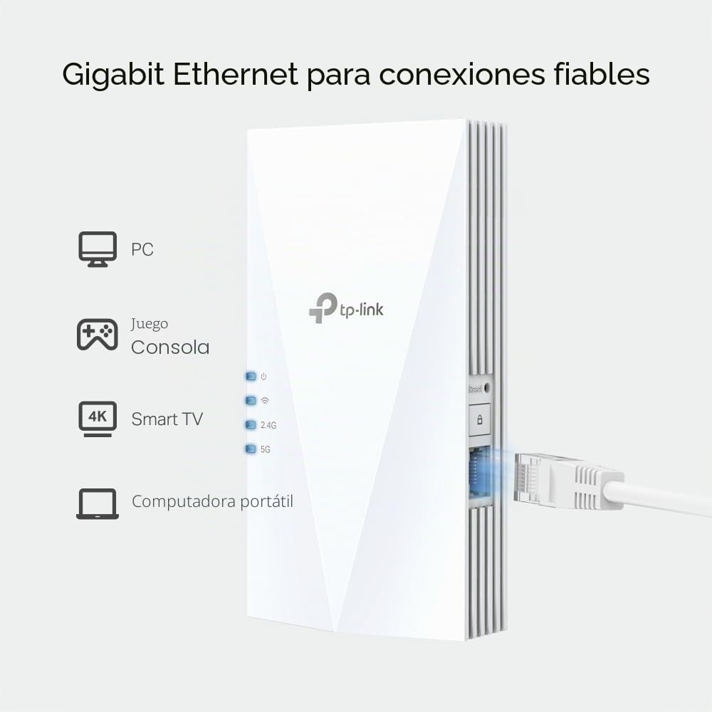TP-Link RE580X - Amplificador WiFi 6 (Doble Banda 1200 Mbit/s, 5 GHz + 300 Mbit/s, 2,4 GHz, MU-MIMO, Puerto Gigabit, Compatible con Todos los routers WLAN)