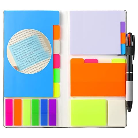 Hommie Transparent Sticky Note Pads with Color Ballpoint Pen, Clear Sticky Tabs Translucent Page Flags Book Markers Stickers, Waterproof Self-Adhesive Pad, Bible Study Office School Supplies Cover
