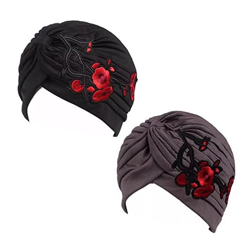 Gorra Beanie De Tela con Flor para Fiesta Boda Turbante para Cabeza De Mujer para Cáncer Quimioterapia Chemo Oncológico Noche Pèrdida de Pelo Cabello 2 Unidades (Grupo C, 2)