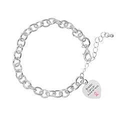 Heart Charm Pink Ribbon Chunky Bracelet