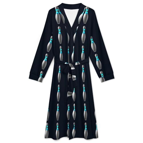 FOSKERV Women Men Fashion Long Sleeve Robes, Multi Functional Open Front Kimono Robe for Bedroom, Swimming Pool, Bathroom, Beach, Dark Bright Bowling, (L)