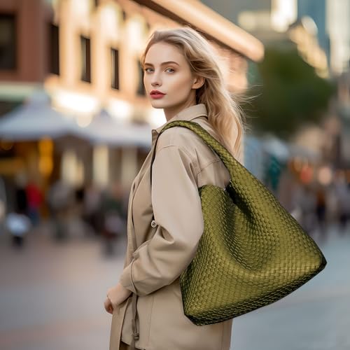 Image of JINMANXUE Woven Tote Bag for Women, Fashion Hobo Handbag, Travel Top-handle Shoulder Bag, Beach Underarm Bag with Purse