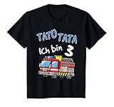 Tatü Tata Ich bin 3 Feuerwehrauto Geburtstagsshirt 3 Jahre für Jungen und Mädchen. Tolles Geschenk für dreijährige Geburtstagskinder. Lustiges Geburtstagsgeschenk für Deinen Sohn als Outfit für seine Geburtstagsfeier, den Kindergarten oder die Schule.