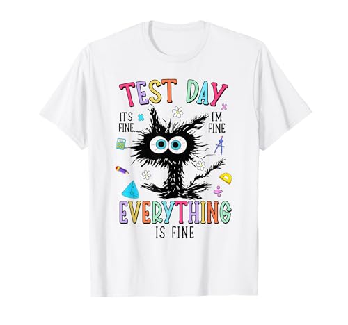 Test Day Funny Stressed Cat Teacher Student Kids Testing Day T-Shirt