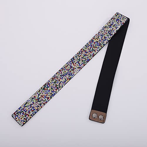 Jumwrit Rhinestone Pu Leather Belt Stretchy Shiny Crystal Waist Belt Bling Elastic Wide Cinch Sparkle Colorful Party Dress Belt for Women and Girls(Style 3)4