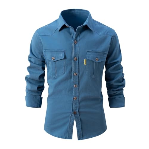 Chemise homme en coton stretch délavé à manches longues pour le travail