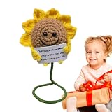 HiXip Muñeca de girasol de punto - Mini muñeca de ganchillo de girasol - Muñeco de punto de lana para animar, lindo mini manualidades, decoración de escritorio, decoración del hogar de girasol