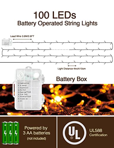Filfom 36Ft/100Led Battery Operated String Lights With Timer 8 Modes Led Fairy Lights Ip65 Waterproof Clear Twinkle Lights For Bedroom Christmas Parties Wedding Centerpiece Outdoor/Indoor(Warm White) #TOP1