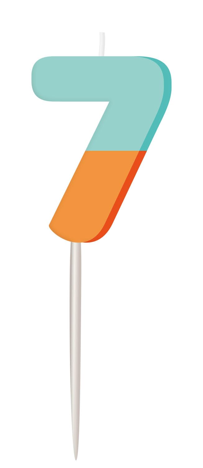 Folat 27796 Birthday and Party Decoration Colourful - Candle - Stripetastic - Number 7 - Party Accessories for Children and Adults