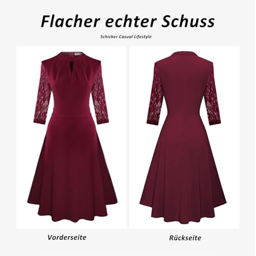 TANTOMI Cocktailkleid Damen Kleider Elegant Spitze, SchöNe Hochzeit Abendkleider Vintage Rockabilly Kleid Damen, Weinrot