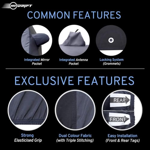 Image of NEODRIFT 'SuperTech' Car Cover for Maruti Suzuki Ertiga 2026 (100% Water-Resistant, All Weather Protection, Tailored Fit, Multi-Layered & Breathable Fabric) (Colour: D.Grey+Black)