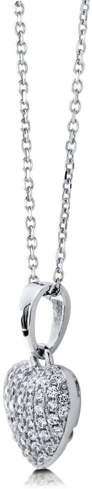 BERRICLE Sterling Silver Heart Cubic Zirconia CZ Anniversary Pendant Necklace for Women, Rhodium Plated 18 inch