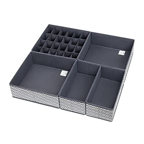 DIMJ Underwear Drawer Organizers, 5 Pcs Foldable Sock and Underwear Drawer Organizer Divider, Closet Fabric Organizers and Storage Drawer Organizer for Underwear, Socks, Bras and Clothesâ€¦