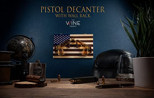 Pistol Whiskey Decanter Set of 2 300ml On American Flag Wall Rack by The Wine Savant - Tik Tok Gun Decanter, Veteran & Military Gifts, Home Bar & Law Enforcement Gifts by The Wine Savant - Used condition - Image 3