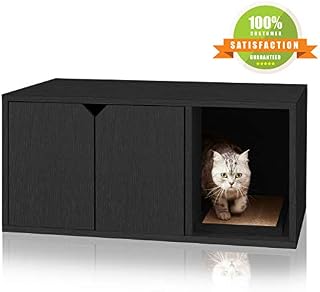 Way Basics Cat Litter Box, Enclosed Modern Cat Furniture, Black Wood Grain