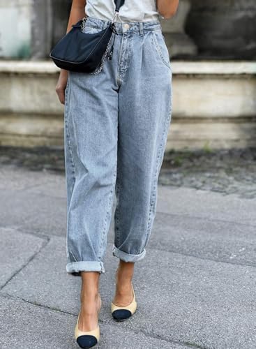 EVALESS Womens Baggy Jeans High Waisted Stretchy Boyfriend Barrel Denim Ankle Pants2