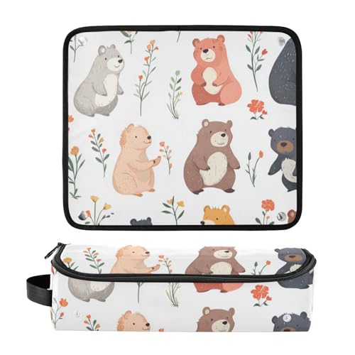 Bolso de viaje para herramientas de cabello Hot Hair Tools con alfombrilla térmica, organizador grande para planchas, rizadores y tenazas, diseño de oso dulce, blanco miniatura 3