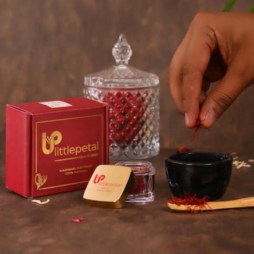 Image of Little Petal Brand Kashmiri Kesar Saffron Original 0.5gram - Premium A+++ Grade in Gift Box, 100% Pure, Handpicked for Flavor & Aroma, Ideal for Cooking & Sweets - Pack of 1(Pack of 1(0.5gram))