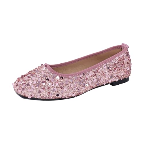KBOPLEMQ Zapatos brillantes para mujer, bailarinas clásicas con lentejuelas, zapatos elegantes de lentejuelas brillantes, disfraz de carnaval, color sólido, para fiesta, boda, zapatos planos, O rosa
